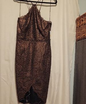 Adrianna Papell Lace Halter Midi Dress - Brown